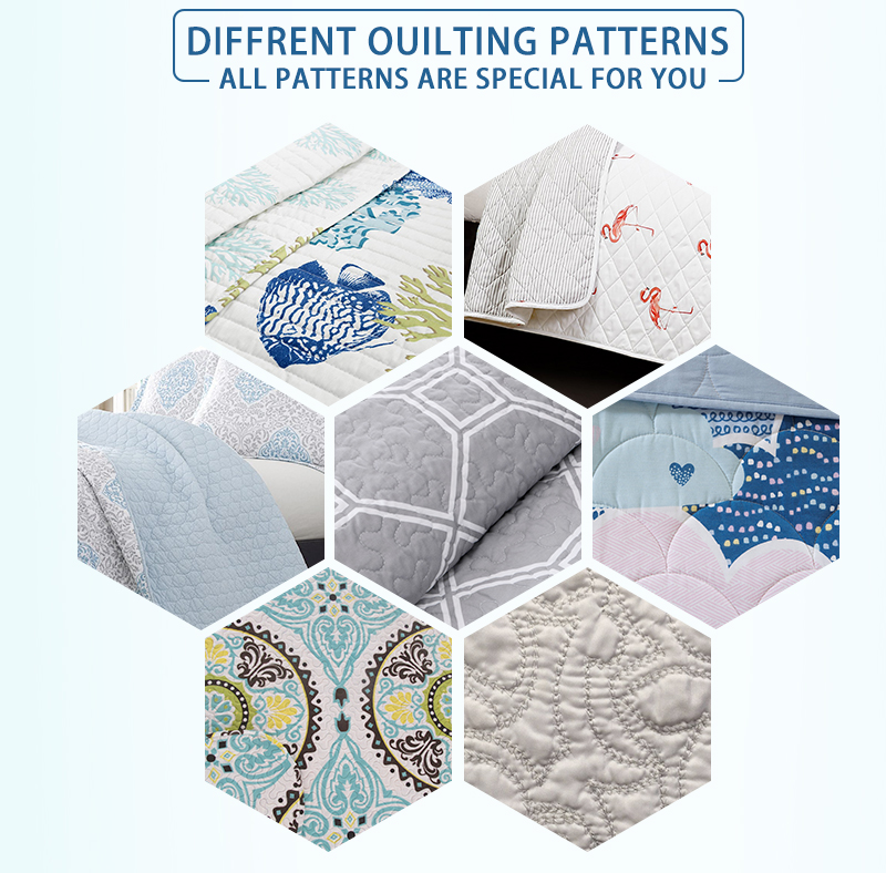 quilt set in different stitching and quilting patterns