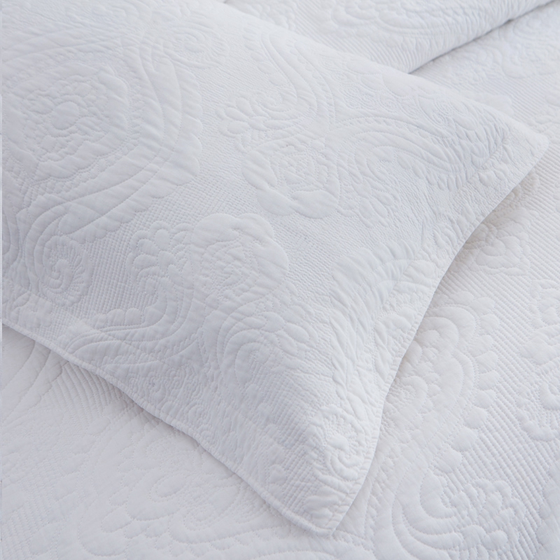 white damask embroidered quilt set