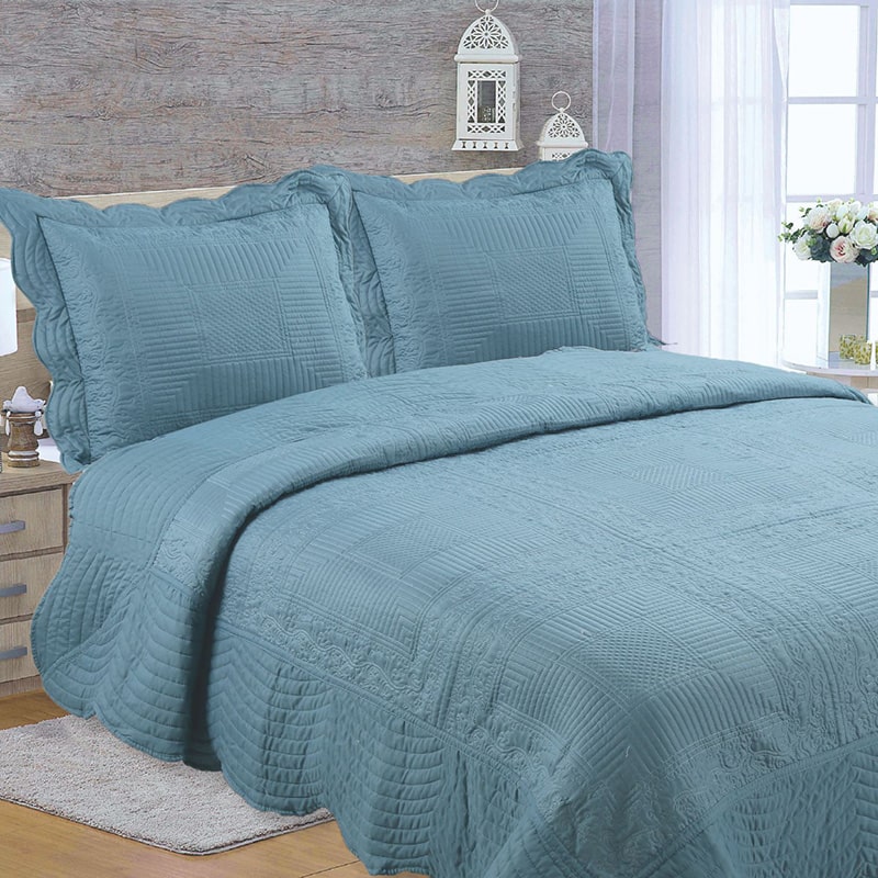 blue embroidery quilt set