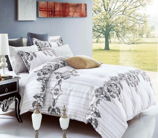 white and black printed bedding set
